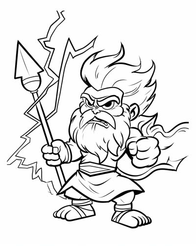 Zeus holding a spear coloring page