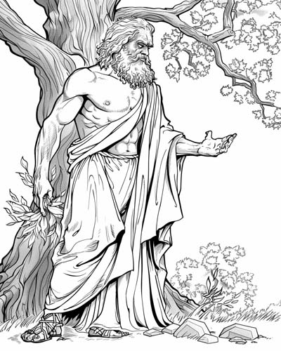 Zeus and an oak tree coloring page