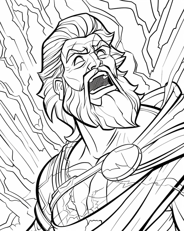 Zeus and lightning coloring page