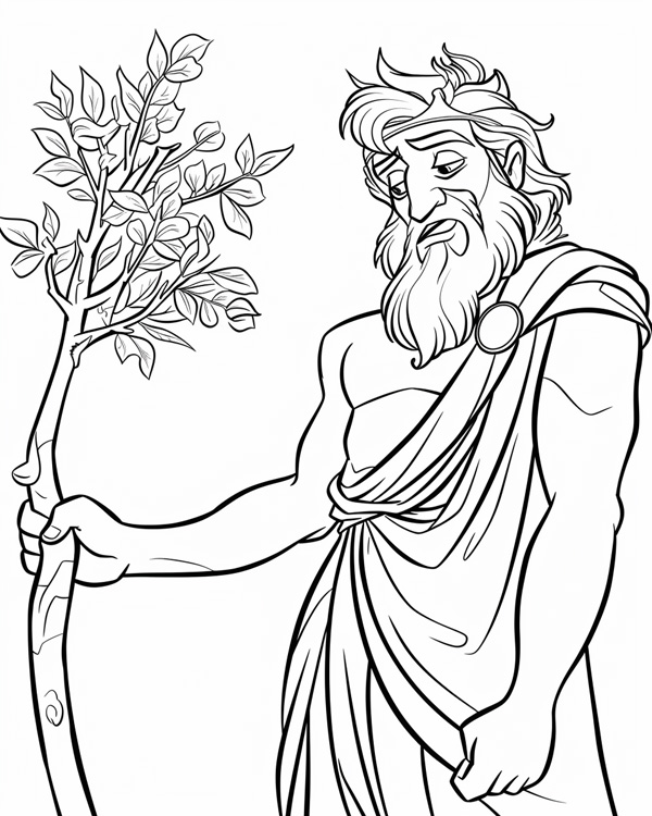 Zeus and an oak sapling coloring page