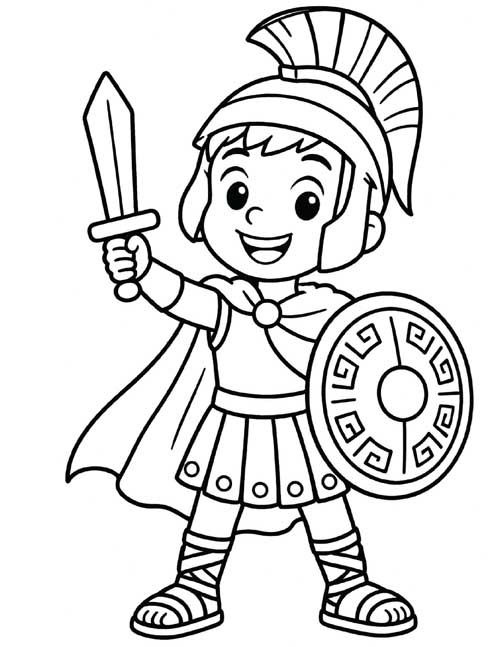 simple, cartoon coloring page of Odysseus