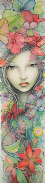 pencil crayon drawing of anthousa flower nymph