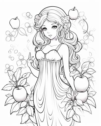 Hesperid by a golden apple tree coloring page