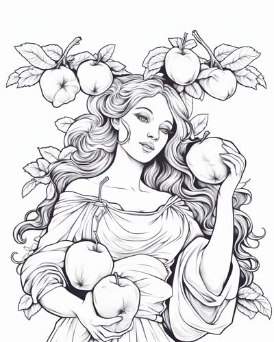 coloring page of a Hesperid picking an apple
