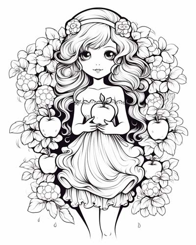 coloring page of a hesperid holding a golden apple