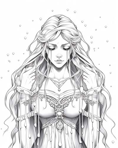 coloring page of a hyad in the rain