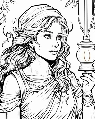 coloring page of a Lampad with her torch