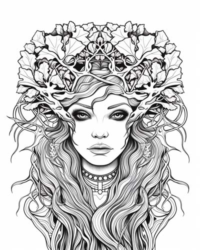 Melia with a crown of leaves coloring page
