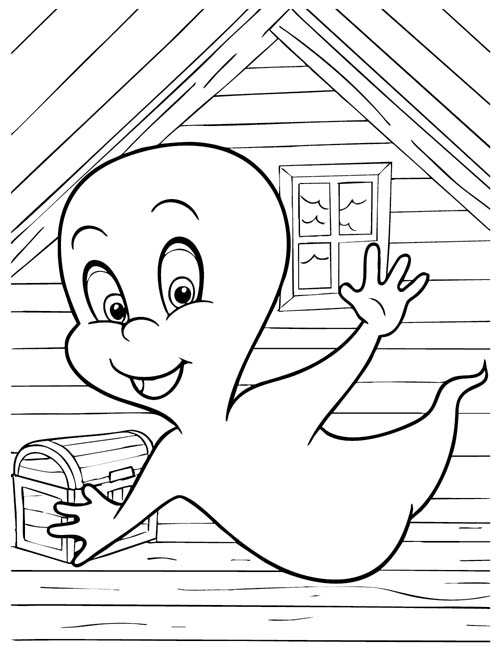 coloring page of Casper in the attic