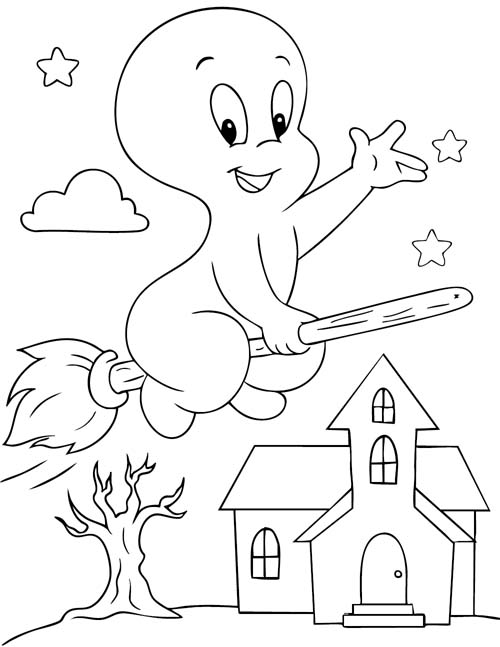 coloring page of Casper flying at night
