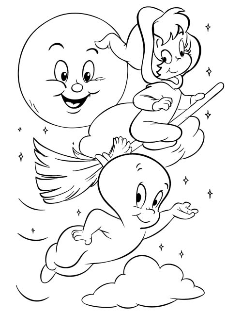 coloring page of Casper and Wendy the Good Little Witch
