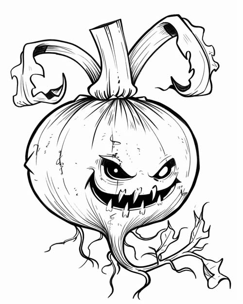 coloring page of a spooky carved turnip