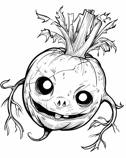 coloring page of a spooky carved turnip