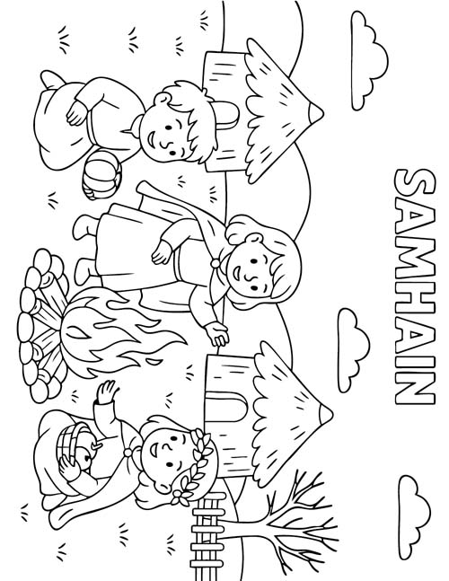 easy coloring page of a Samhain festival