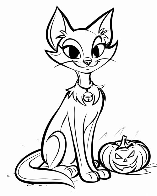 simple coloring page of a Halloween cat