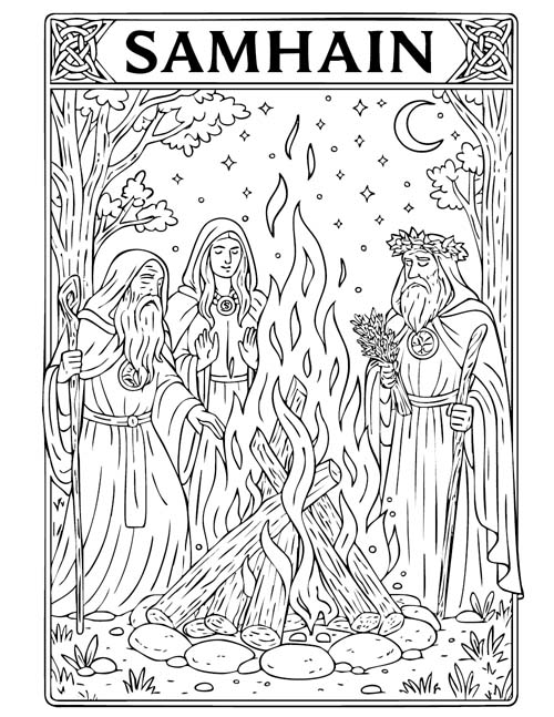 coloring page of a Samhain festival