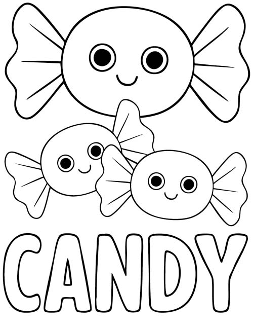labeled Halloween coloring page of candy