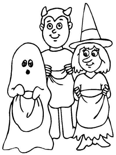 Halloween trick or treaters coloring pages