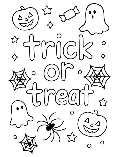 trick or treat word art coloring page