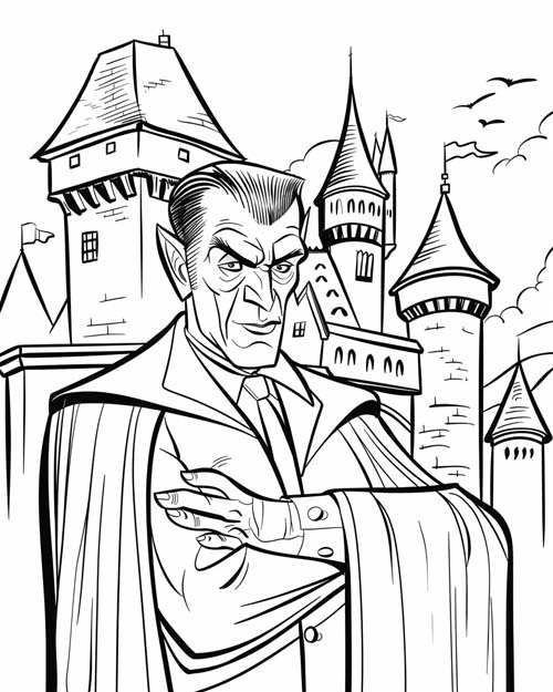 coloring page of Bela Lugosi as Dracula