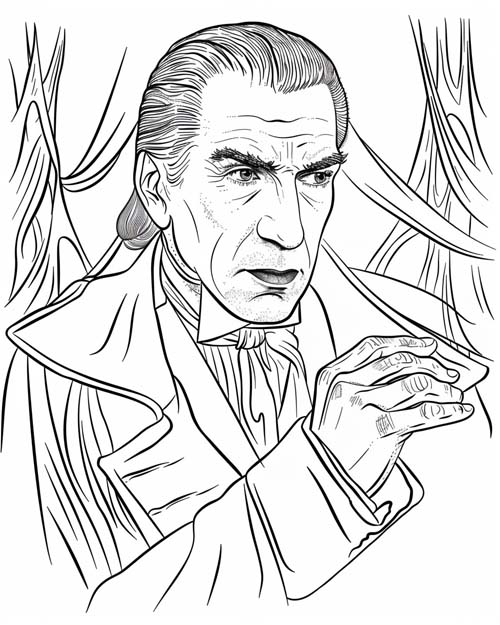 coloring page of Bela Lugosi as Dracula