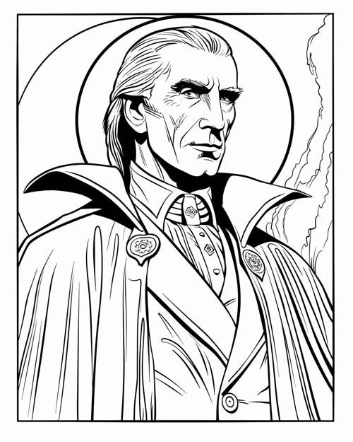 coloring page of Christopher Lee as Dracula