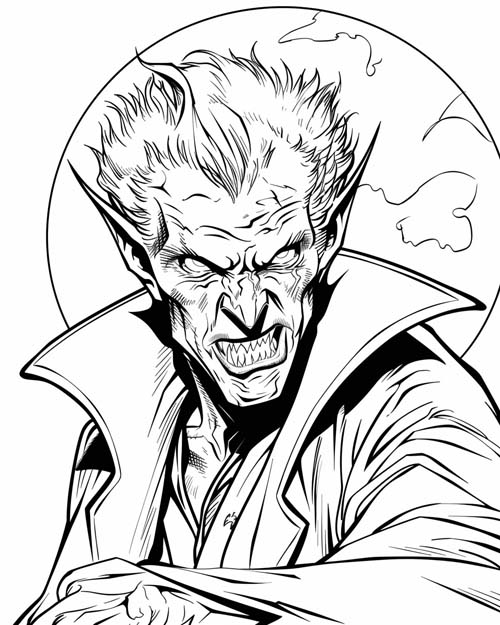 coloring page of a modern scary vampire