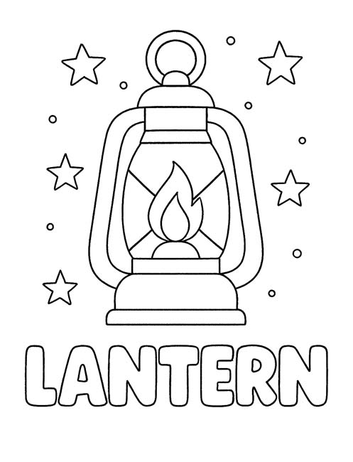 simple vocabulary word coloring page of a lantern at night