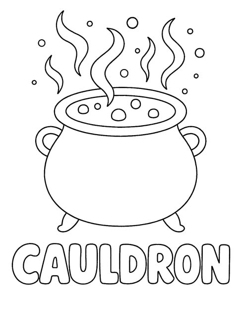 simple vocabulary word coloring page of a cauldron