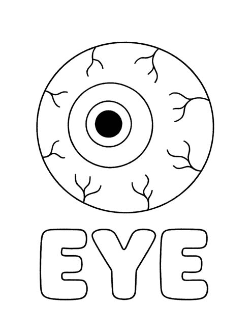 simple vocabulary word coloring page of a bloodshot eye