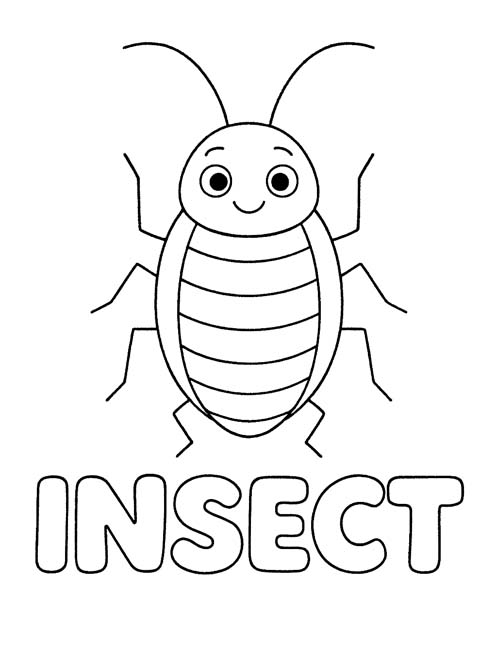 simple vocabulary word coloring page of a friendly cockroach (insect)