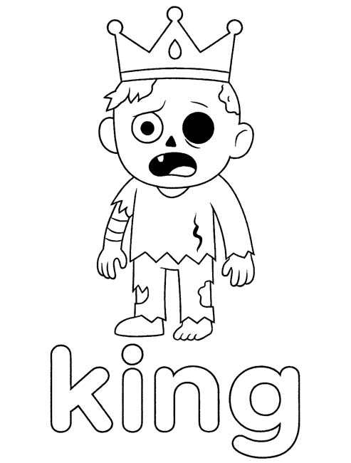 simple vocabulary word coloring page of a zombie king
