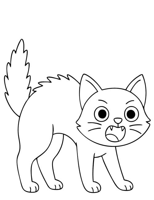 simple coloring page of a scared kitten