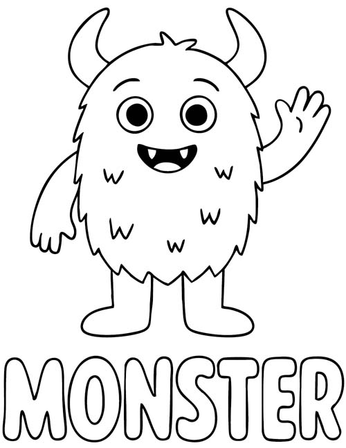 labeled Halloween coloring page of a monster