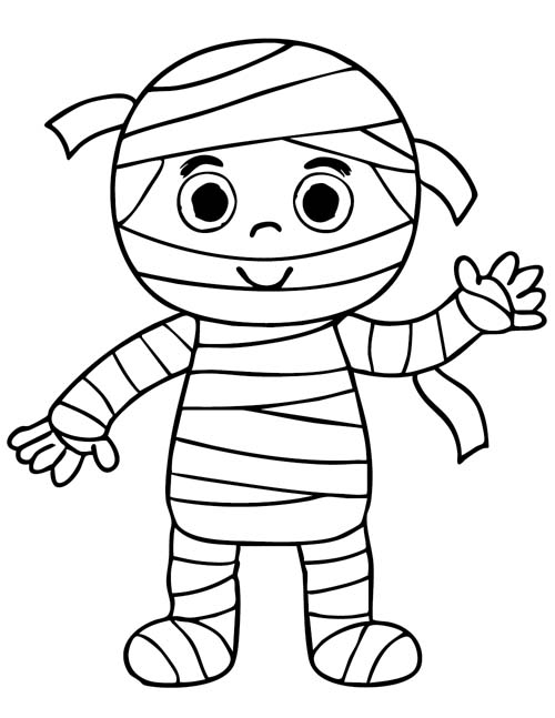 simple Halloween coloring page of a mummy