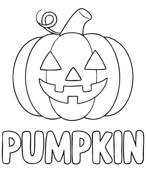 labeled Halloween coloring page of a pumpkin