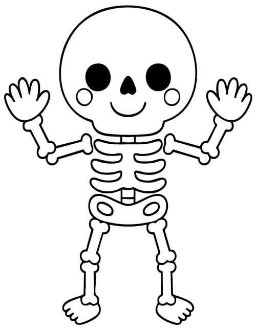 simple coloring page of a cute skeleton