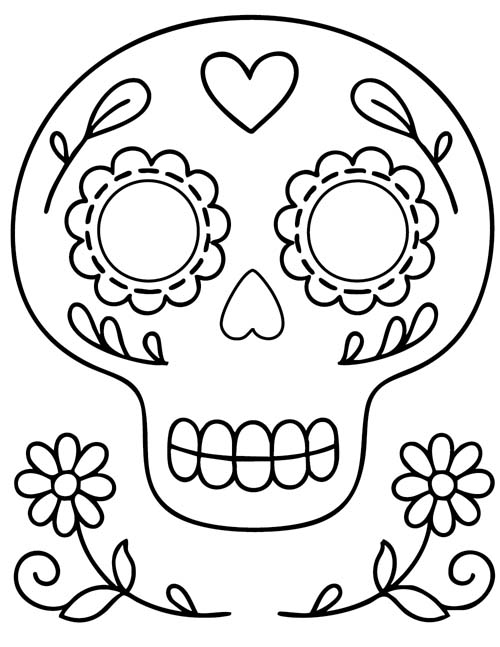 simple coloring page of a cute sugar skull