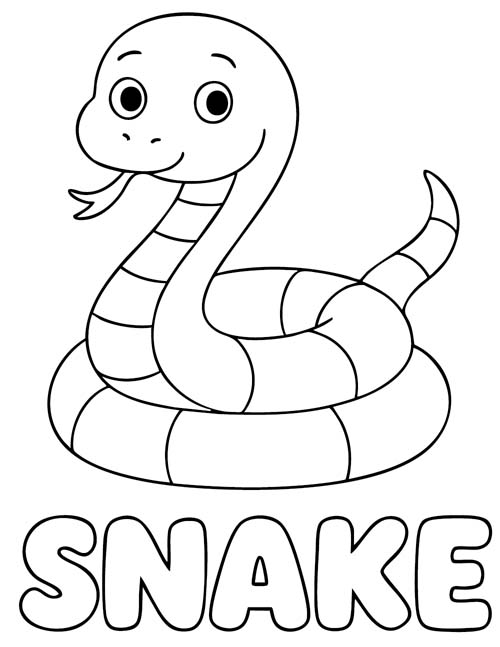 simple vocabulary word coloring page of a cute snake