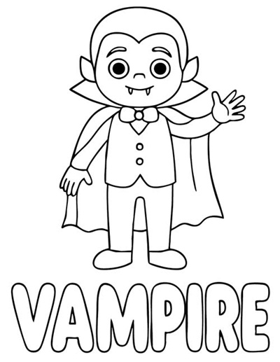 labeled Halloween coloring page of a vampire