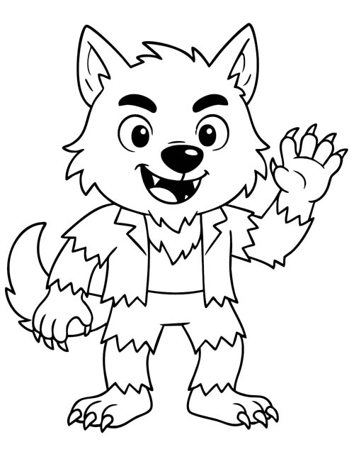 simple coloring page of a cute werewolf