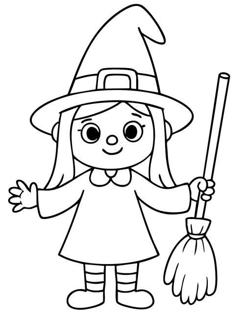 simple Halloween coloring page of a witch
