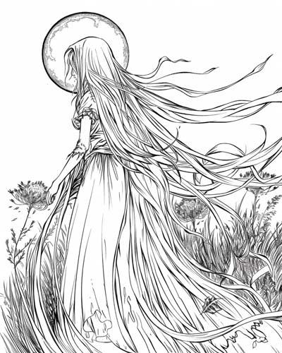 coloring page of the Ethereal banshee on the heath