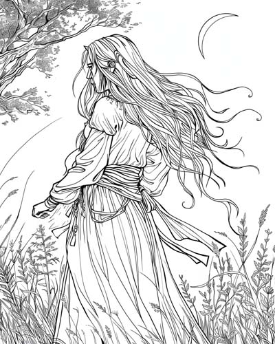 coloring page of the banshee from Irish folklore