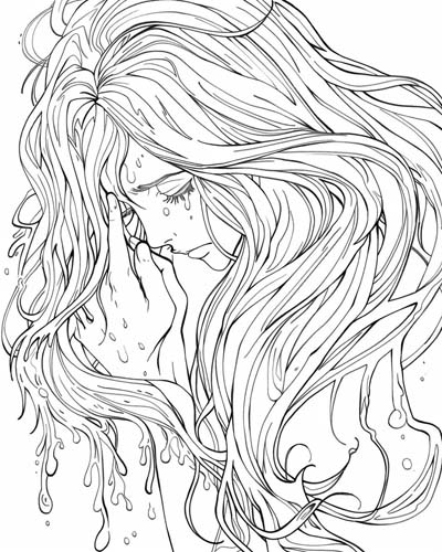 coloring page of the weeping banshee from Irish folklore
