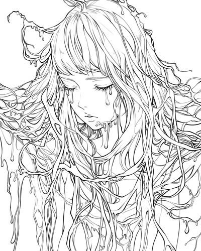 coloring page of the crying banshee from Irish folklore
