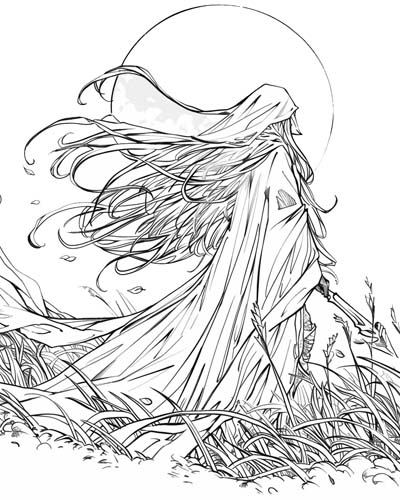 coloring page of the banshee from Irish folklore