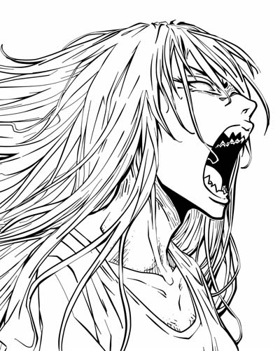 coloring page of the screaming banshee from Irish folklore