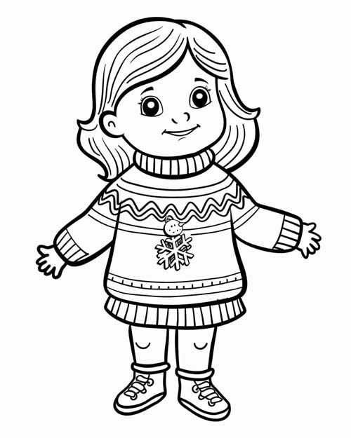 girl with an ugly sweater coloring page