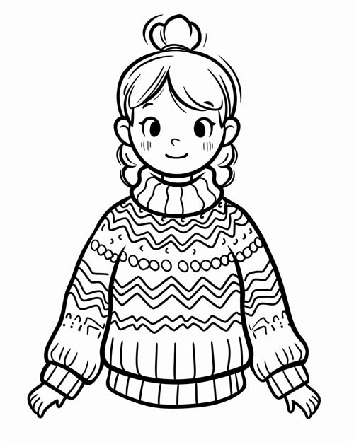 girl with an ugly sweater coloring page